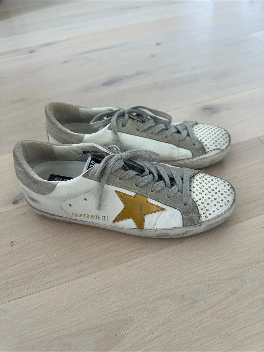 Golden Goose White, Gray & Gold Star Studded Sneakers - Picture 4 of 9